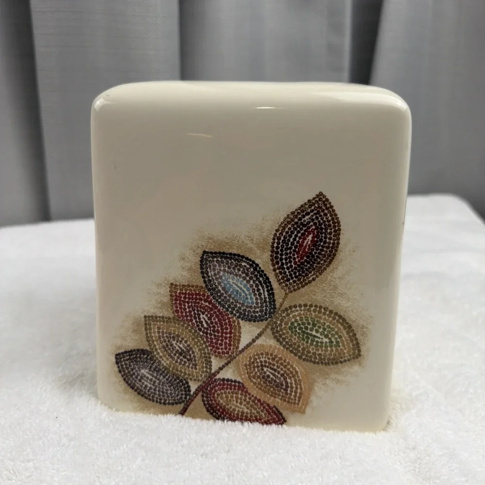 Croscill Home Mosaic Leaves Ceramic Square Tissue Box Cover Cream W Multi Color